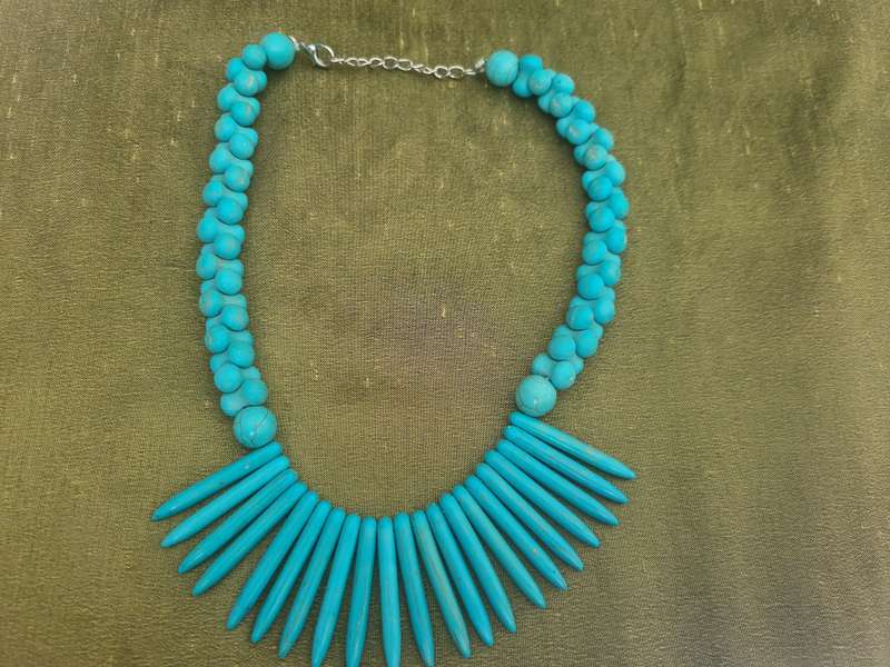 Blue Turquoise  Necklace, Spike Shaped Bead Necklace