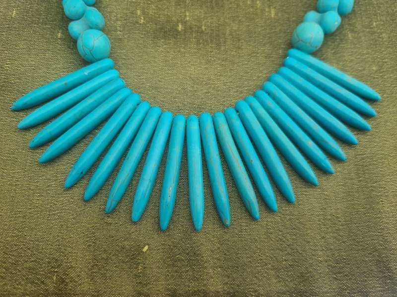 Blue Turquoise  Necklace, Spike Shaped Bead Necklace
