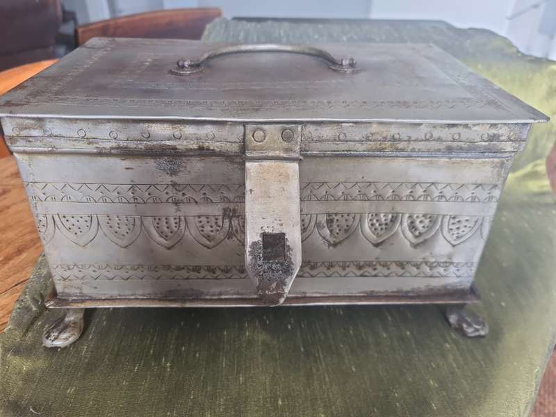 Rare!  Large Antique Iron Box with etched decoration