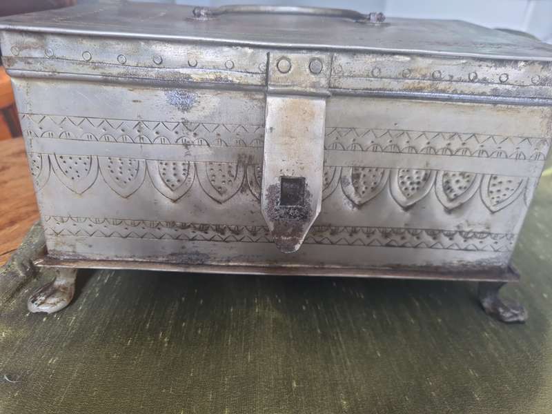Rare!  Large Antique Iron Box with etched decoration