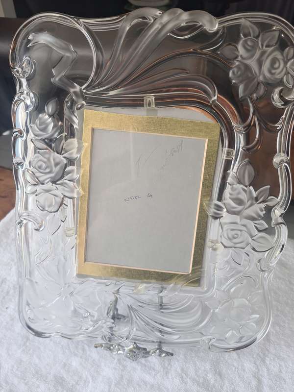 Rare Find!  Gorgeous large heavy glass floral picture frame