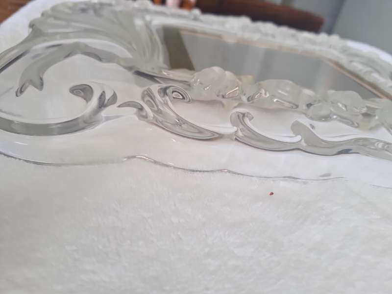 Rare Find!  Gorgeous large heavy glass floral picture frame