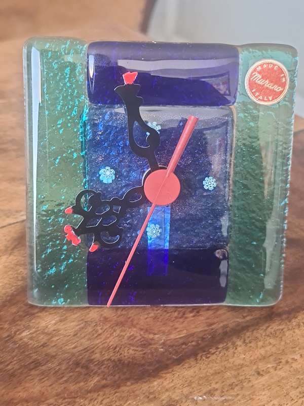 Hand Blown Murano Italy Glass  Clock Working