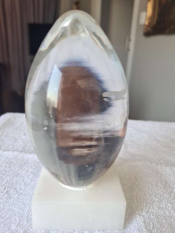 Glass Paper Weight on Marble stand - engraved Scottish Amicable  Trophy