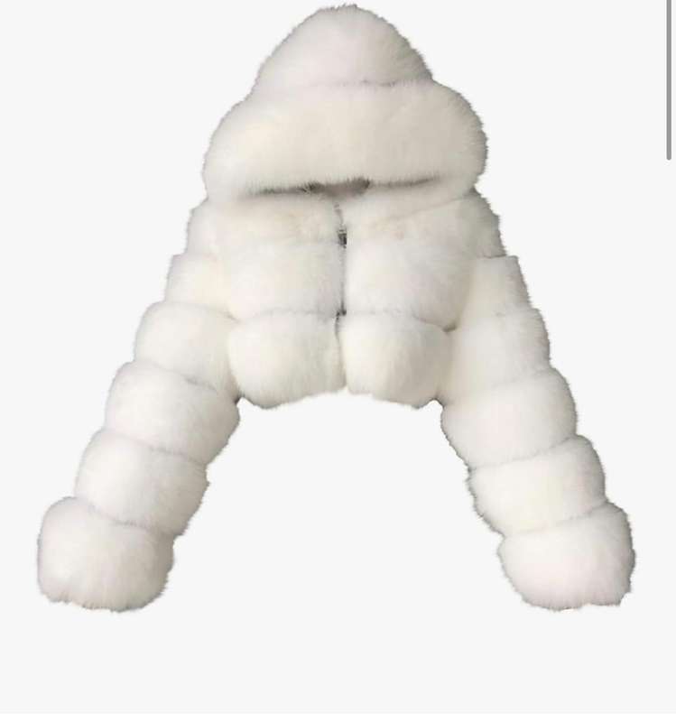 Luxe Winter Crop Jacket with Fur  Ladies Cream white