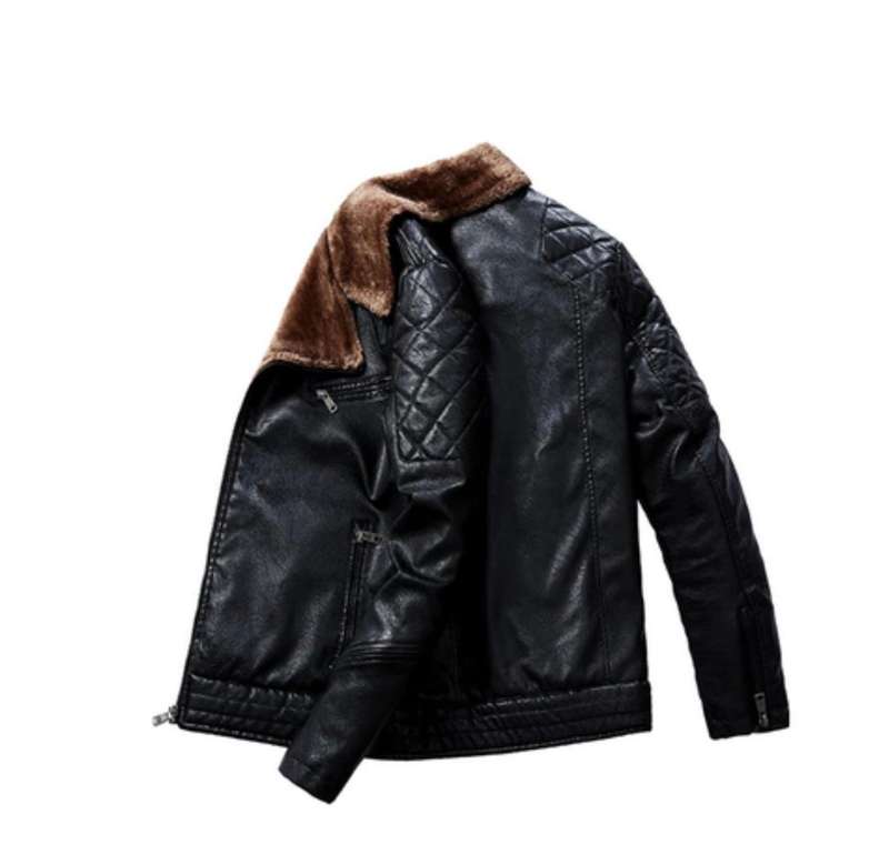 Mens Outdoor Winter Warm Fleece Pilot PU Leather Jacket