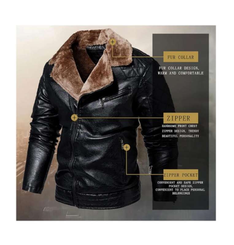 Mens Outdoor Winter Warm Fleece Pilot PU Leather Jacket