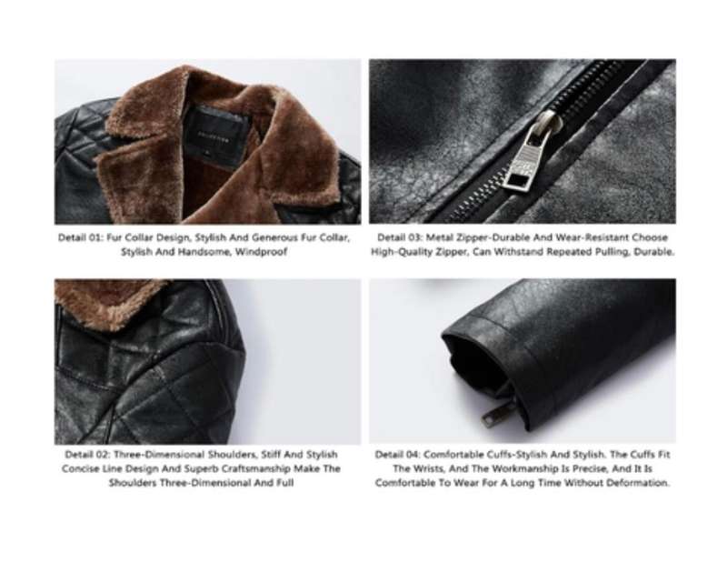 Mens Outdoor Winter Warm Fleece Pilot PU Leather Jacket