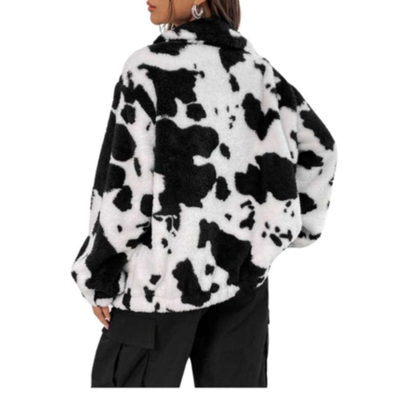 Black & White Cow Print Fur Jacket  Cozy, Bold, and Unforgettable