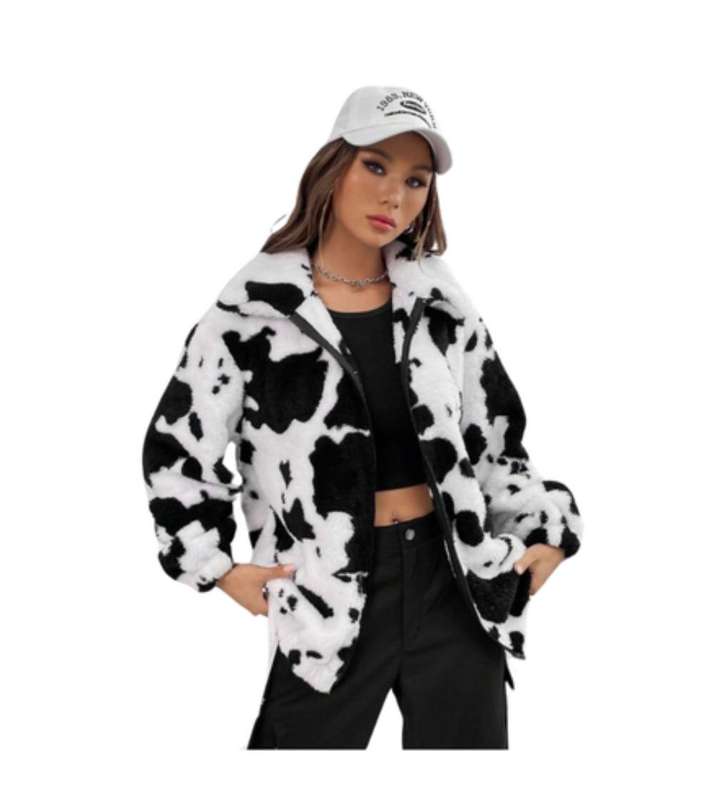 Black & White Cow Print Fur Jacket  Cozy, Bold, and Unforgettable