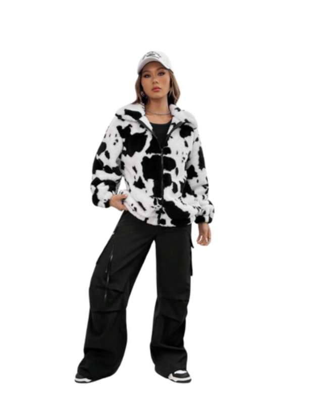 Black & White Cow Print Fur Jacket  Cozy, Bold, and Unforgettable