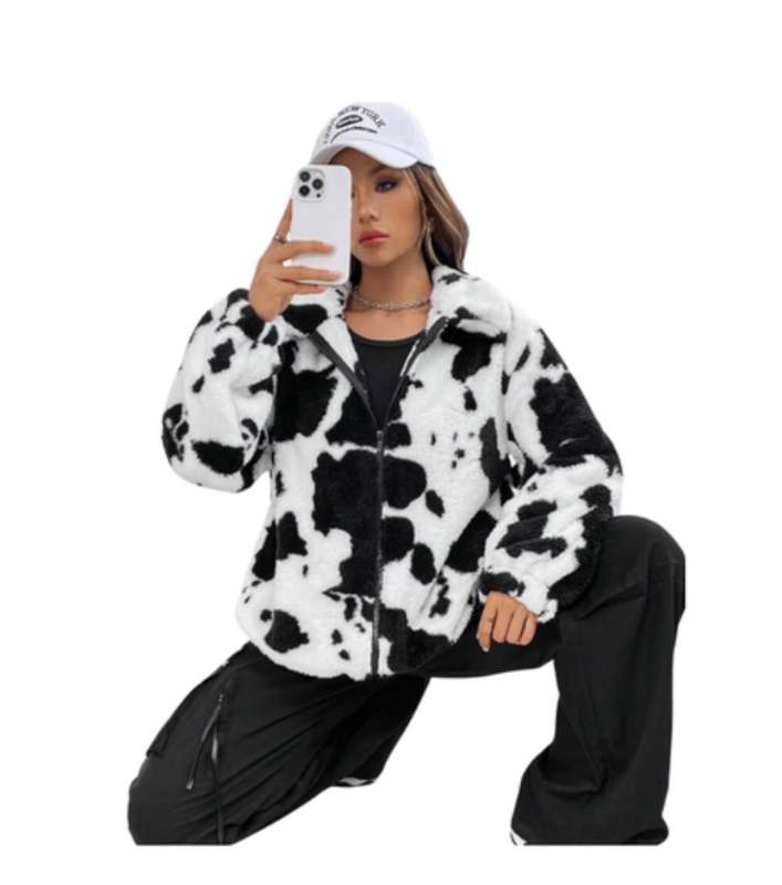 Black & White Cow Print Fur Jacket  Cozy, Bold, and Unforgettable