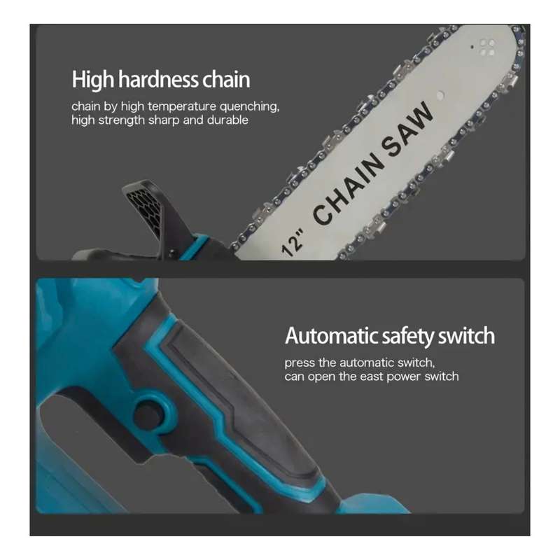 12" Wireless Handheld Electric Chain Saw, 2 Lithium-Ion Batteries & Gloves