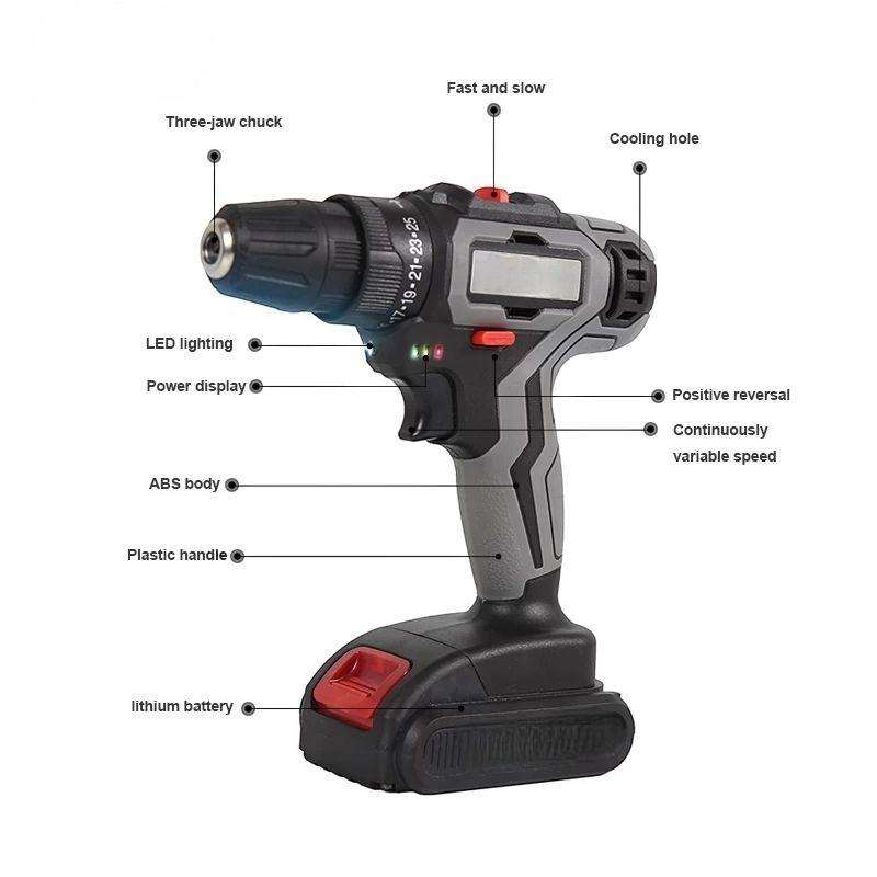 36V Cordless Impact Drill Set With Drill Bits, Gloves & Case - 34 Piece