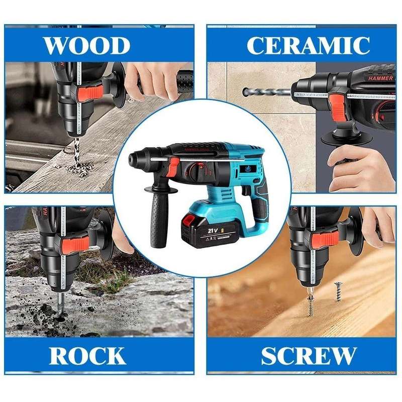 Wireless Handheld Electric Hammer Drill, 2 Lithium Battery Packs & Gloves
