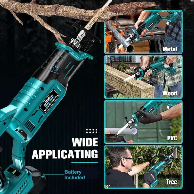 DEFECTIVE 36V Wireless Reciprocating Saw - 6 Pc Lithium Electric Sabre Saw Kit
