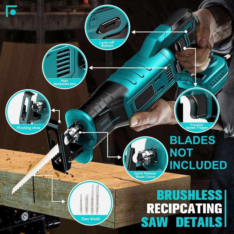 DEFECTIVE 36V Wireless Reciprocating Saw - 6 Pc Lithium Electric Sabre Saw Kit