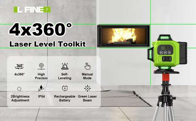 16 Line Laser Level Self Leveling 4D Green Cross Measuring Tool & Gloves