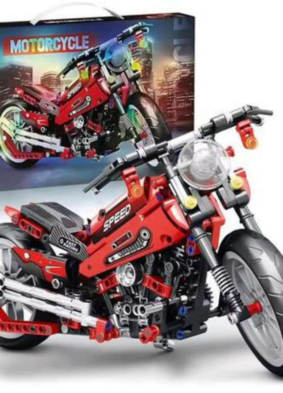 Large red sports motorcycle puzzle toy with 470 pieces for kids