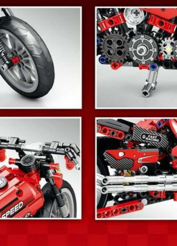 Large red sports motorcycle puzzle toy with 470 pieces for kids
