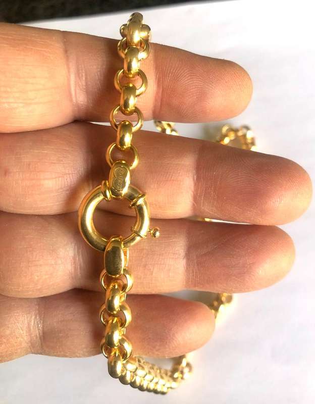 9 K / 9 carat solid Gold, Imported yellow Belcher, 50cm Long Necklace with signoretti clasp-