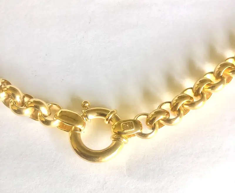 9 K / 9 carat solid Gold, Imported yellow Belcher Bracelet with signoretti clasp- Long  19.5 cm.