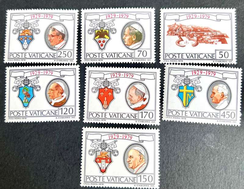 Vatican City -- year 1979 - MNH- unmounted  Mint complete set of 7---50 th anniv,  --bid per stamp