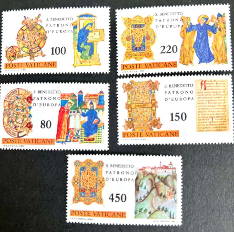 Vatican City -- year 1980 - MNH- unmounted  Mint complete set of 5- S benedict --- bid per stamp