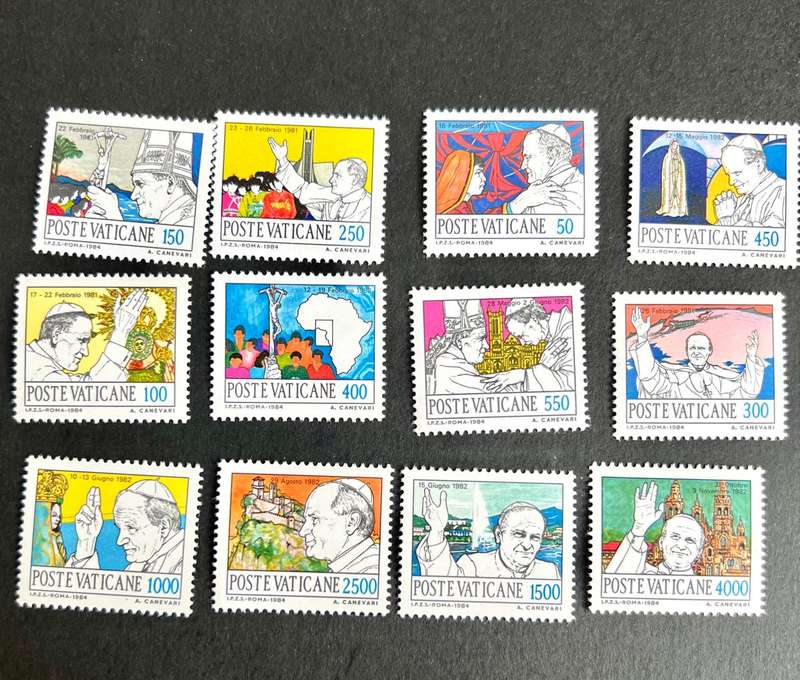 Vatican City -- year 1984- MNH- unmounted  Mint complete set of12- Pope Travels  --- bid per stamp
