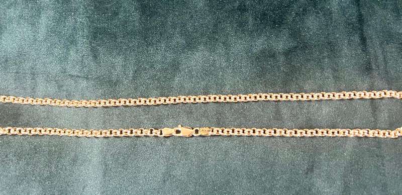 18k/ genuine 18 carat yellow Gold --3.8 mm wide Belcher rolo` link ---- cm 50 necklace