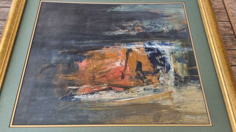 Wim Blom (1927-2021).  ORIGINAL OIL ON PAPER, FRAMED.  Coastal Sunset Abstract. LARGE. REDUCED!!!!!!