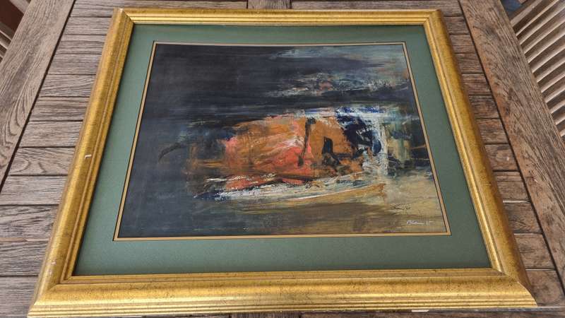 Wim Blom (1927-2021).  ORIGINAL OIL ON PAPER, FRAMED.  Coastal Sunset Abstract. LARGE. REDUCED!!!!!!