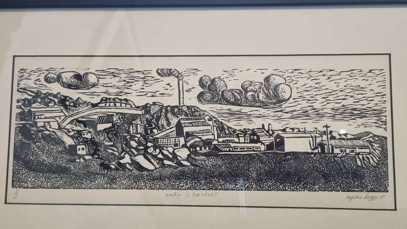 Sophie Peters. ORIGINAL LINOCUT. Oukip ( Okiep ) Is Bankrot. Hand signed and numbered 2/12.