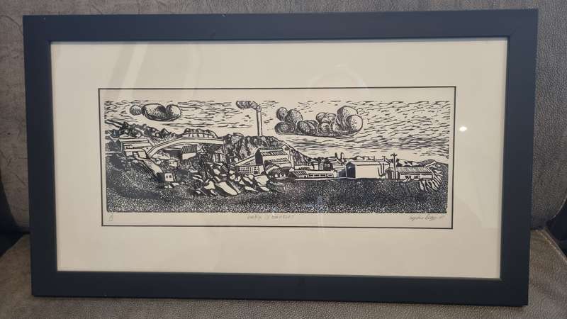 Sophie Peters. ORIGINAL LINOCUT. Oukip ( Okiep ) Is Bankrot. Hand signed and numbered 2/12.