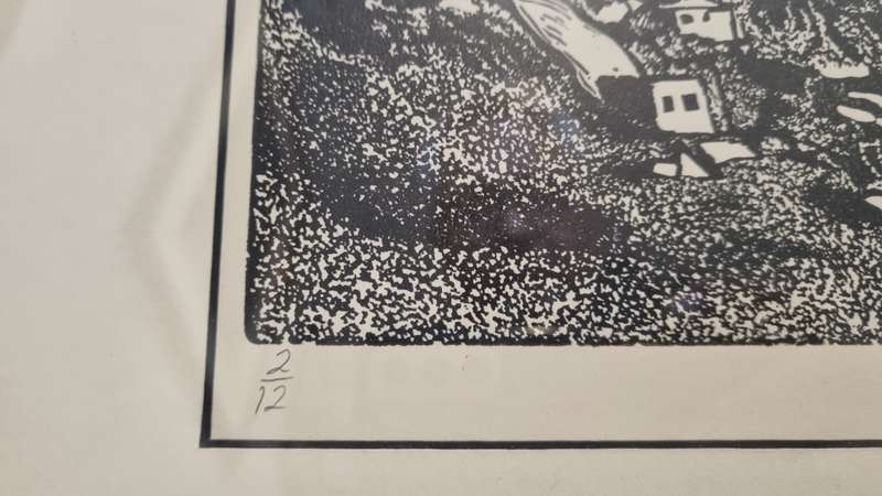 Sophie Peters. ORIGINAL LINOCUT. Oukip ( Okiep ) Is Bankrot. Hand signed and numbered 2/12.