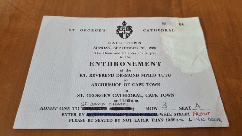 Enthronement Ticket for Archbishop Desmond Tutu Original