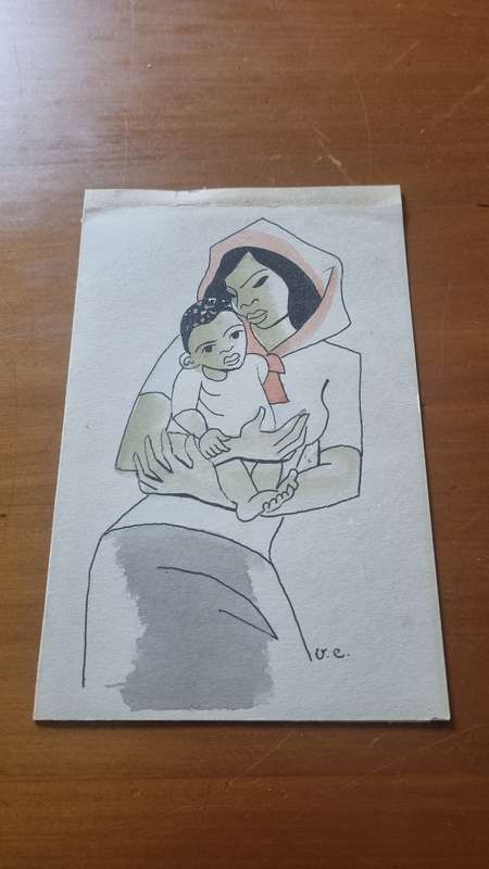 Van Essche Greetings Card. Mother and Child. ORIGINAL 1967 LINOCUT!!! SCARCE!!