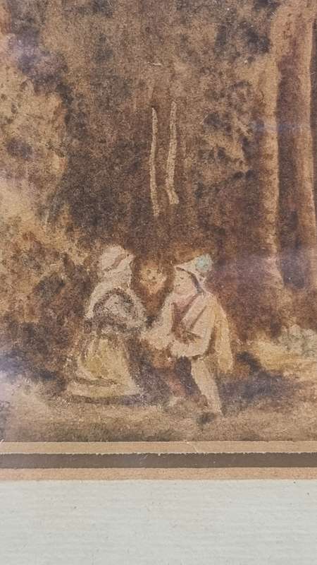 A pair of original c. 1800 English Watercolours. Abbey Ruins and Forest Road with Peasant Figures.