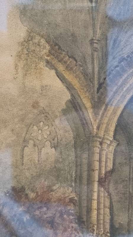 A pair of original c. 1800 English Watercolours. Abbey Ruins and Forest Road with Peasant Figures.