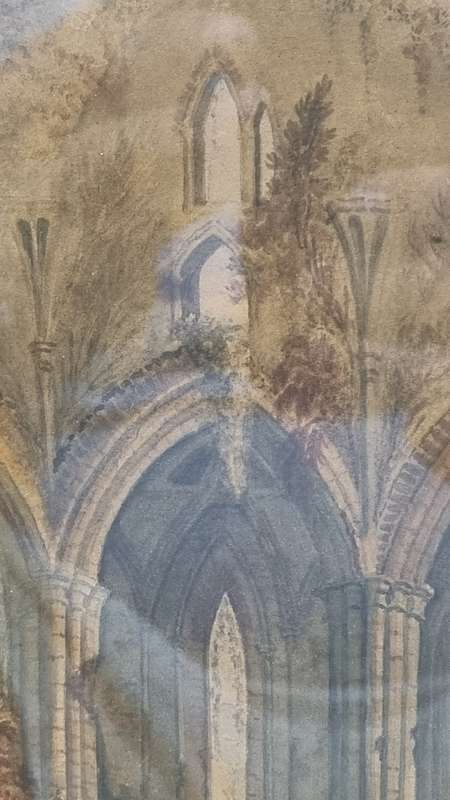 A pair of original c. 1800 English Watercolours. Abbey Ruins and Forest Road with Peasant Figures.