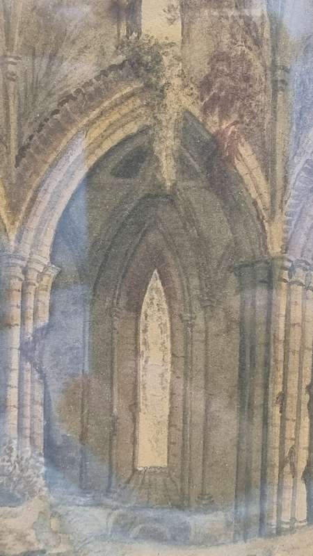 A pair of original c. 1800 English Watercolours. Abbey Ruins and Forest Road with Peasant Figures.