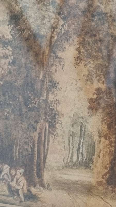 A pair of original c. 1800 English Watercolours. Abbey Ruins and Forest Road with Peasant Figures.