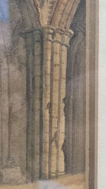 A pair of original c. 1800 English Watercolours. Abbey Ruins and Forest Road with Peasant Figures.