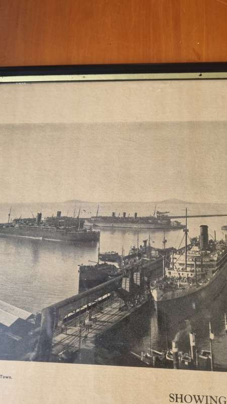 Table Bay Harbour Showing the Largest Troopship Convoy Ever to Visit the Southern Hemisphere. 1941.