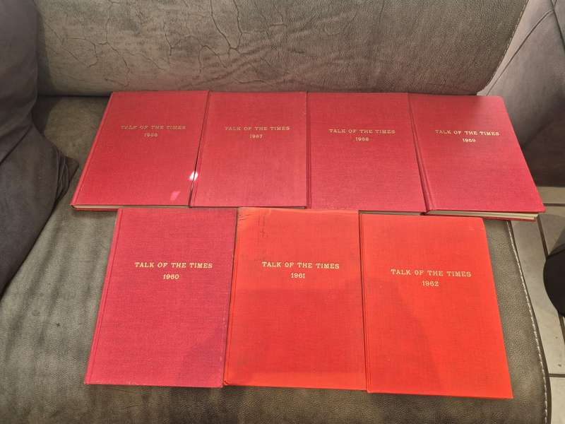 Talk of the Times. 1956 to 1962. In house magazine of the Cape Times. Run of 7 red cloth hardbacks!!