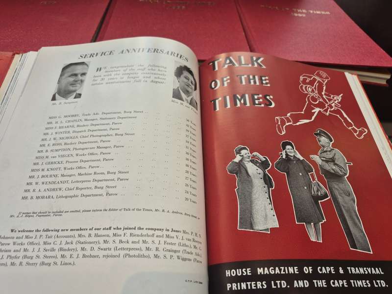 Talk of the Times. 1956 to 1962. In house magazine of the Cape Times. Run of 7 red cloth hardbacks!!