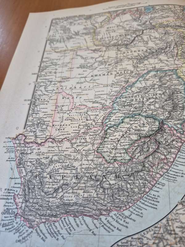 1898 Original Map of South East Africa, Zanzibar, Cape Town, Ethiopia, Reunion Mauritius, Madagascar