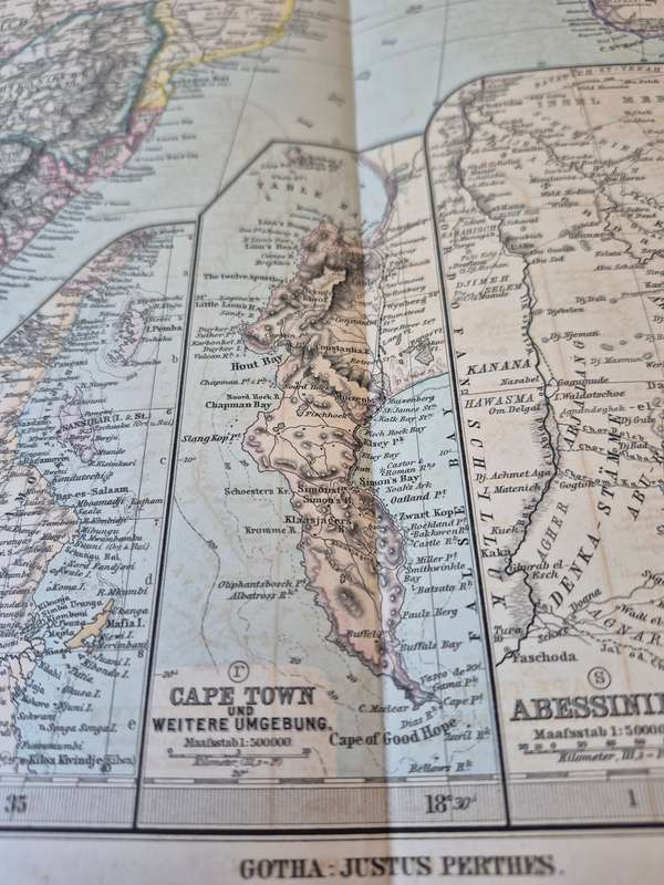 1898 Original Map of South East Africa, Zanzibar, Cape Town, Ethiopia, Reunion Mauritius, Madagascar