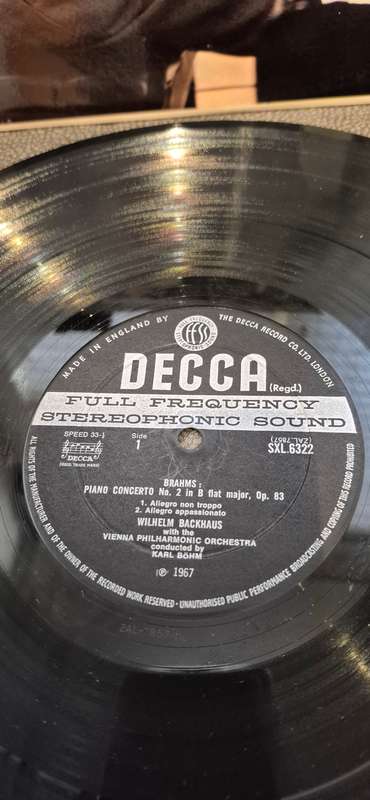 Wilhelm Backhaus Brahms Piano Concerto No. 2 on Decca SXL6322 LP Wide Band 2nd Ed. English Press