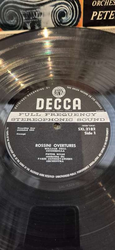 Rossini Overtures. Peter Maag and Paris Conservatoire Orchestra. SXL 2182. Wide Band. LP.